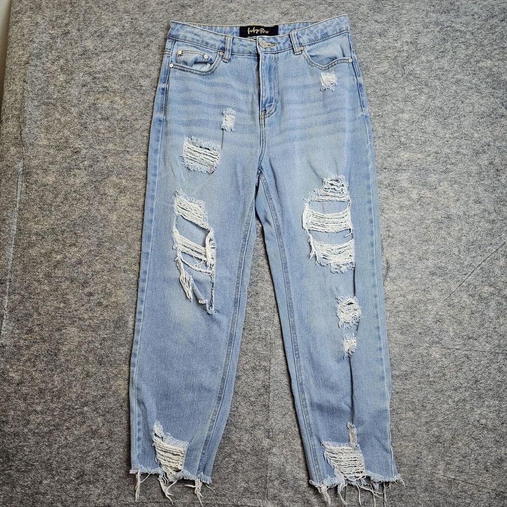 Indigo Rein Distressed Light Denim Blue Jeans Size 9 / 28 High Waist Relaxed